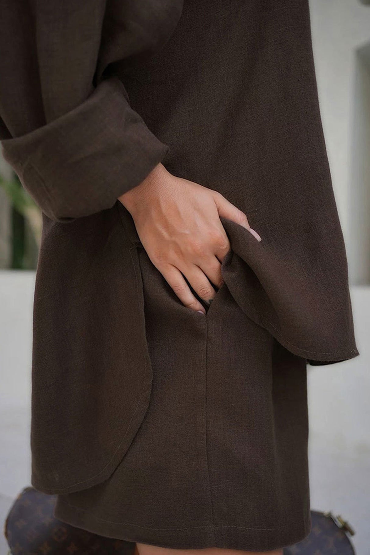 Arolora cotton-slit-hem-blouse-shorts-suits