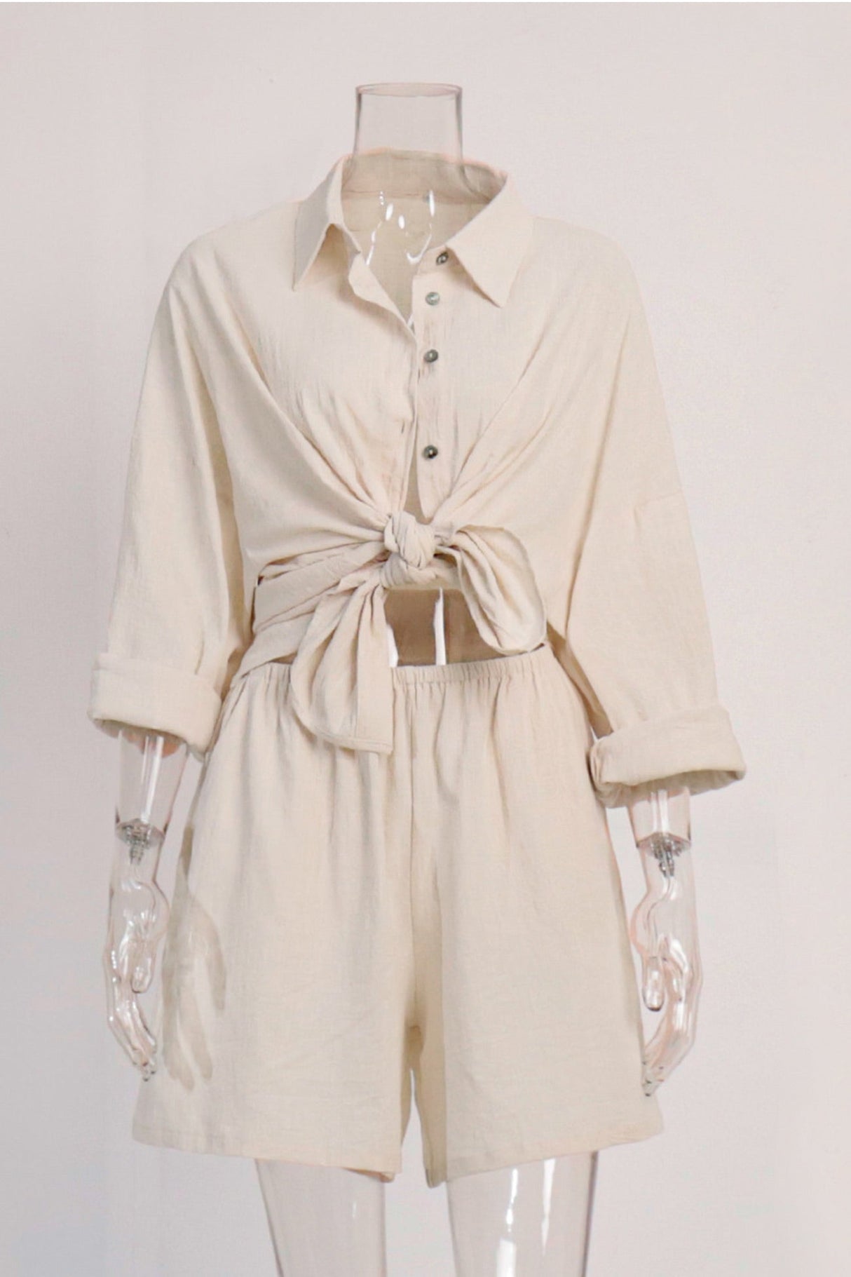 Arolora cotton-slit-hem-blouse-shorts-suits