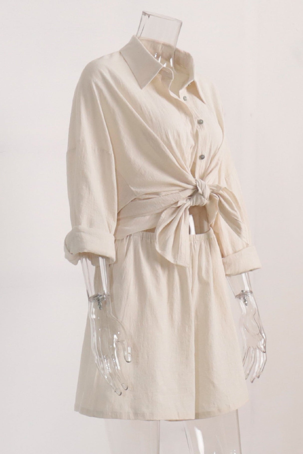 Arolora cotton-slit-hem-blouse-shorts-suits