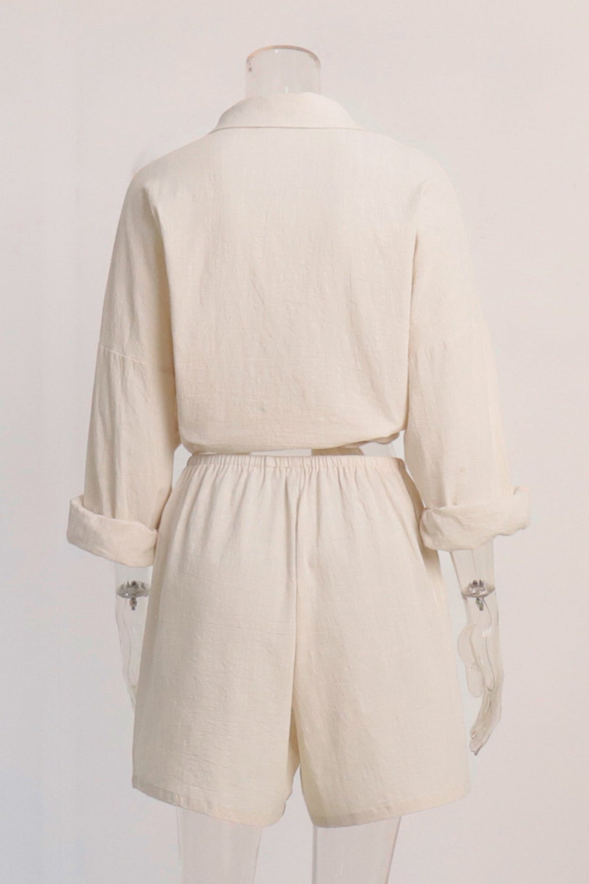 Arolora cotton-slit-hem-blouse-shorts-suits