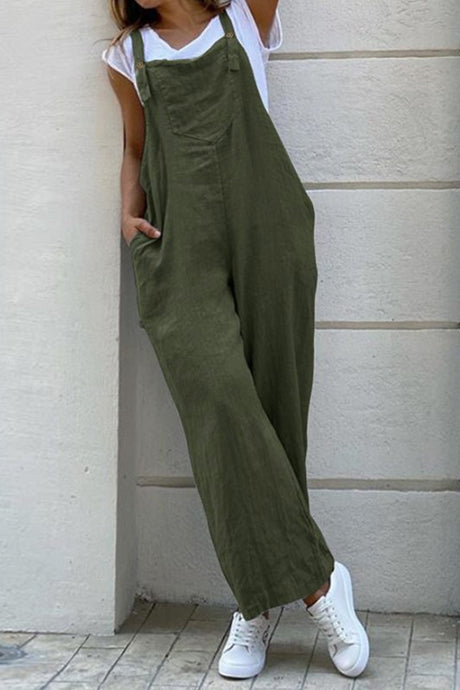 Arolora cotton-solid-button-down-overalls