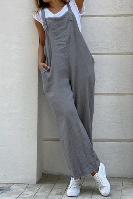 Arolora cotton-solid-button-down-overalls