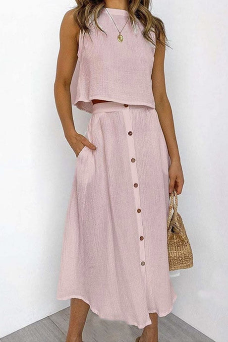 Cotton Tank Top Single-breasted Skirt Suits