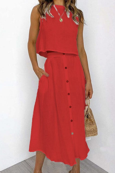 Cotton Tank Top Single-breasted Skirt Suits