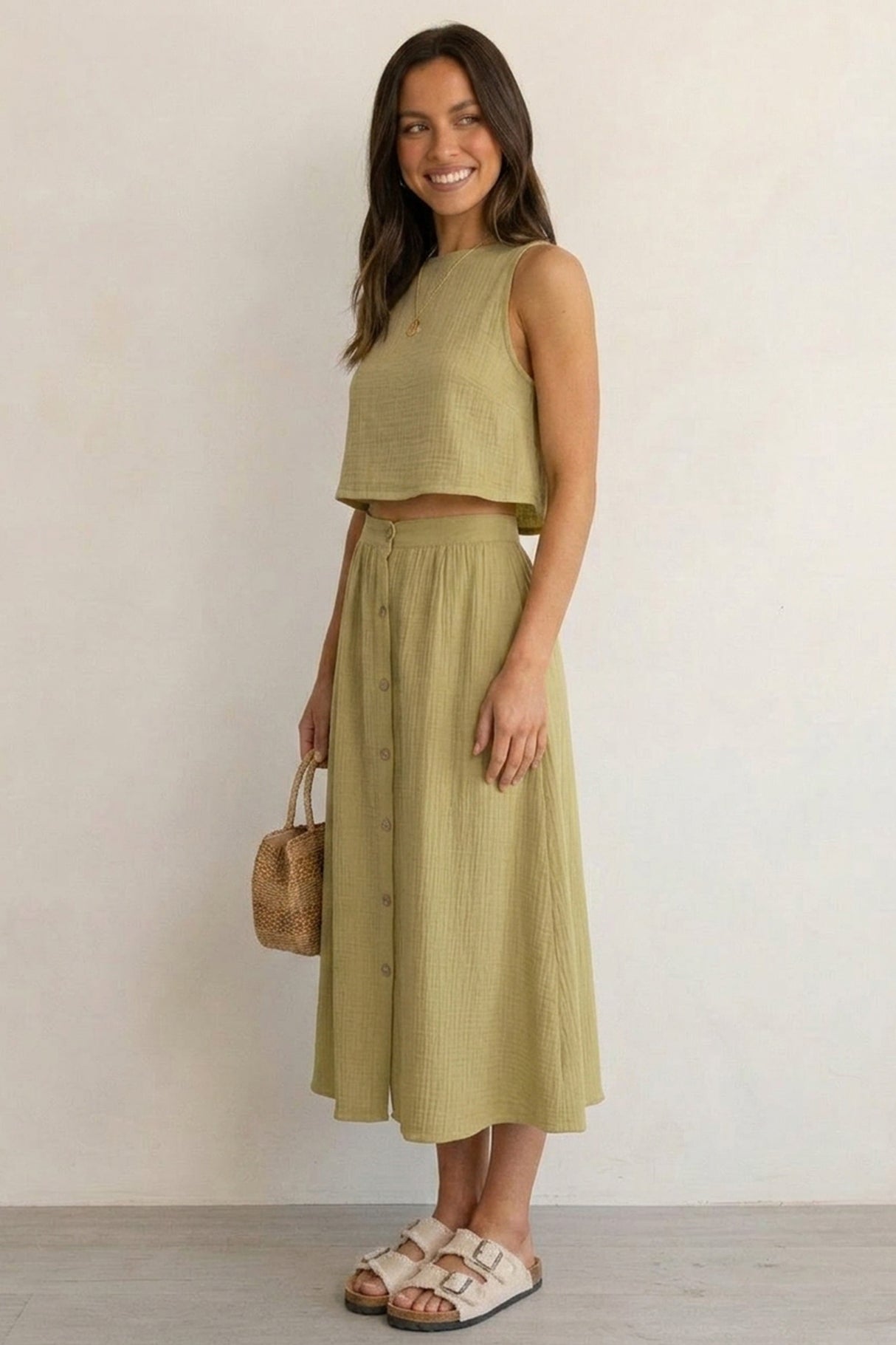 Cotton Tank Top Single-breasted Skirt Suits