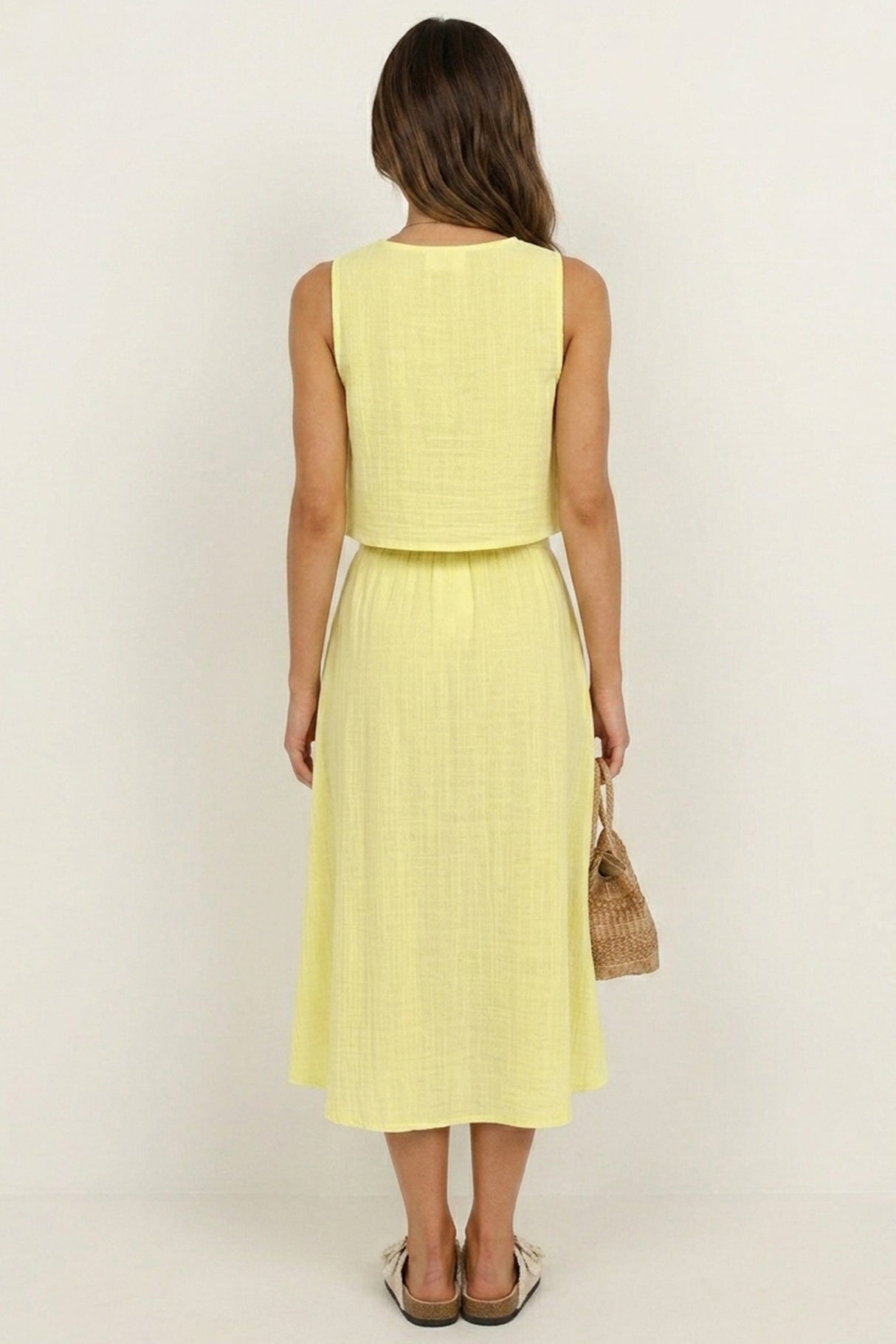 Cotton Tank Top Single-breasted Skirt Suits