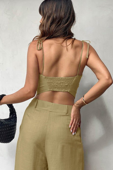 Arolora cotton-tie-straps-cami-tops-pants-suits