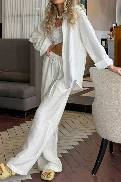 Arolora cotton-button-long-sleeve-long-pant-set