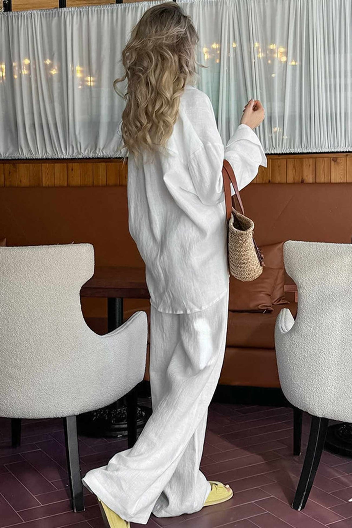 Arolora cotton-button-long-sleeve-long-pant-set