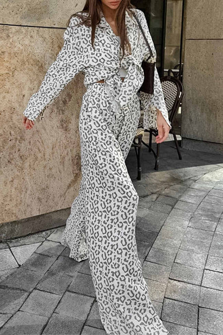 Arolora cotton-leopard-shirt-long-pants-two-piece-set