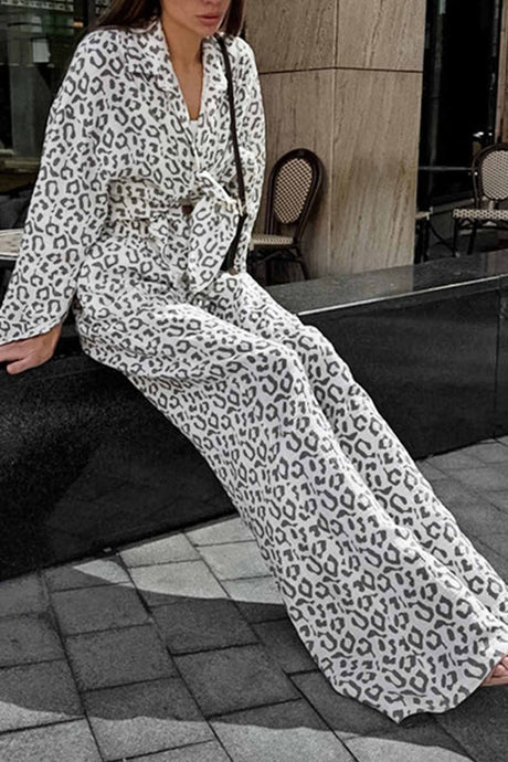 Arolora cotton-leopard-shirt-long-pants-two-piece-set