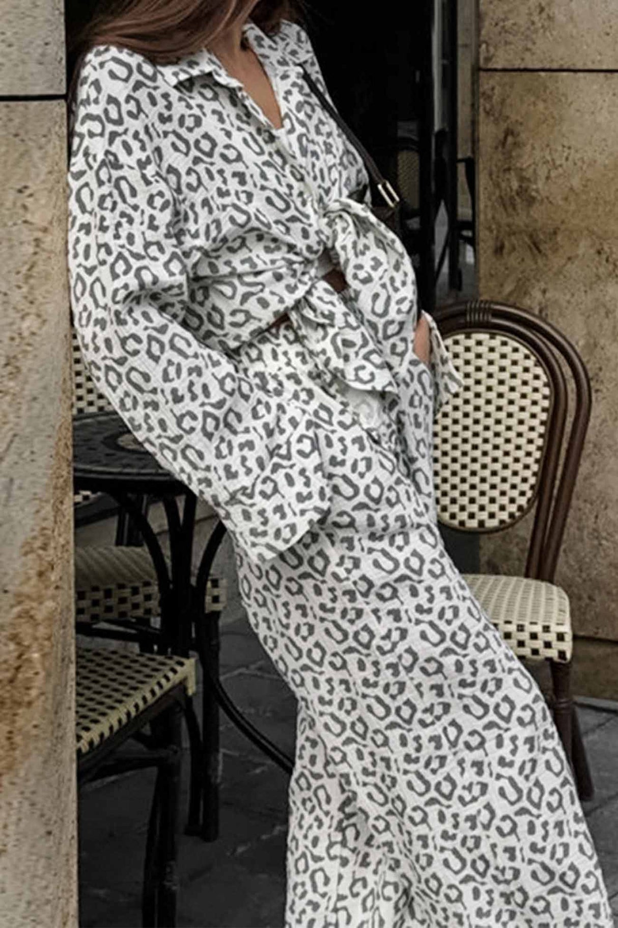 Arolora cotton-leopard-shirt-long-pants-two-piece-set