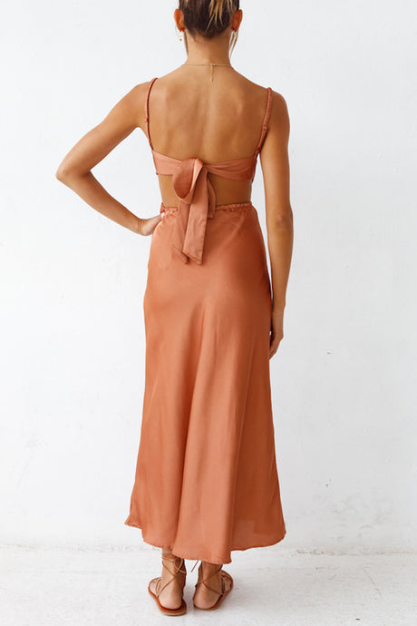 Arolora Cowl Neck Tie-back Slit Cami Dress