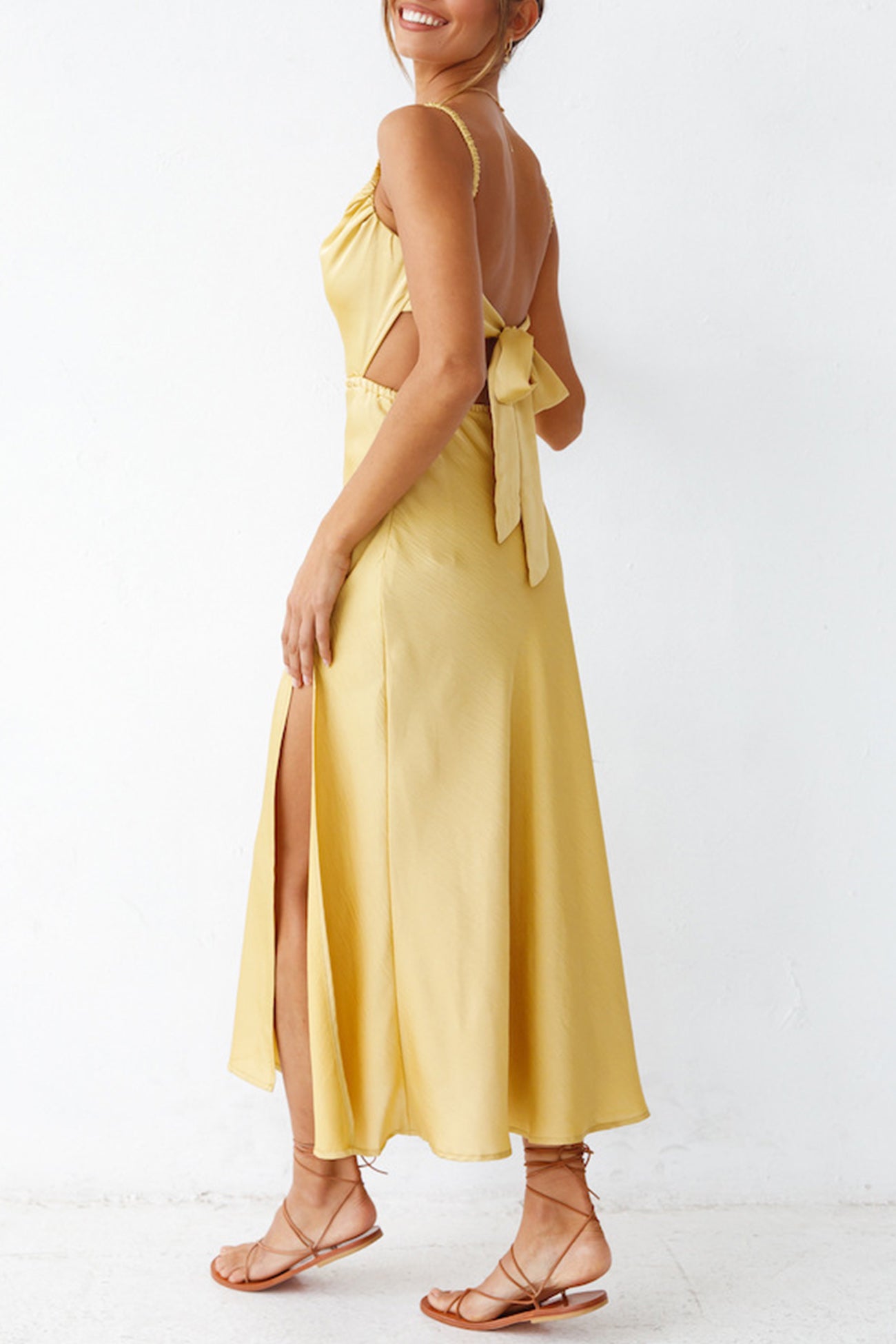 Arolora Cowl Neck Tie-back Slit Cami Dress