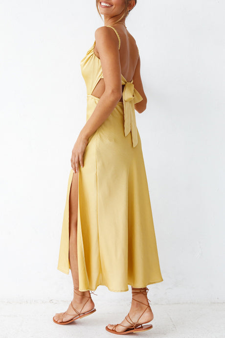 Arolora Cowl Neck Tie-back Slit Cami Dress