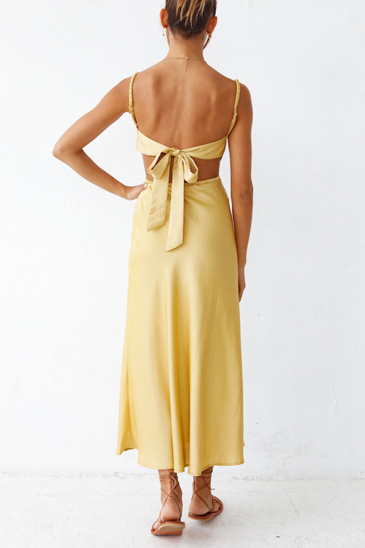 Arolora Cowl Neck Tie-back Slit Cami Dress