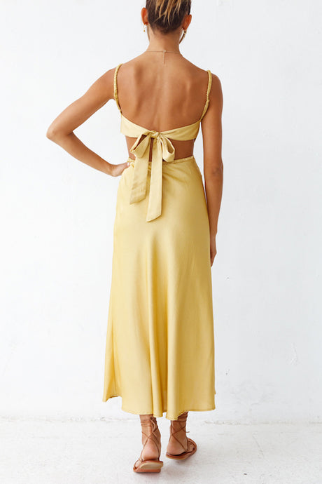 Arolora Cowl Neck Tie-back Slit Cami Dress