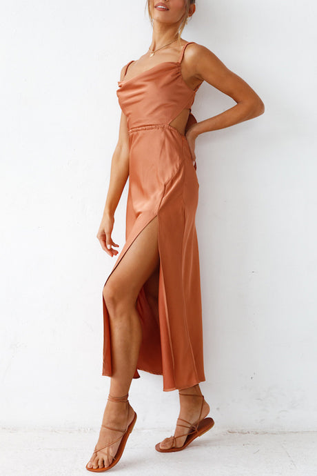 Arolora Cowl Neck Tie-back Slit Cami Dress