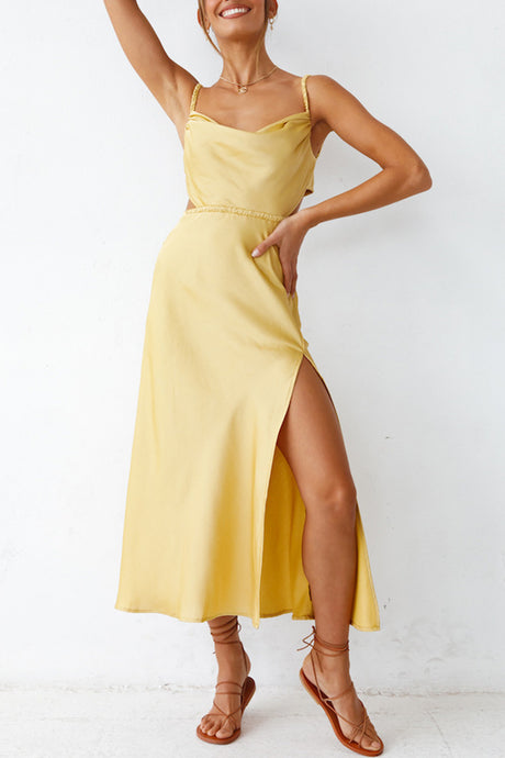 Arolora Cowl Neck Tie-back Slit Cami Dress