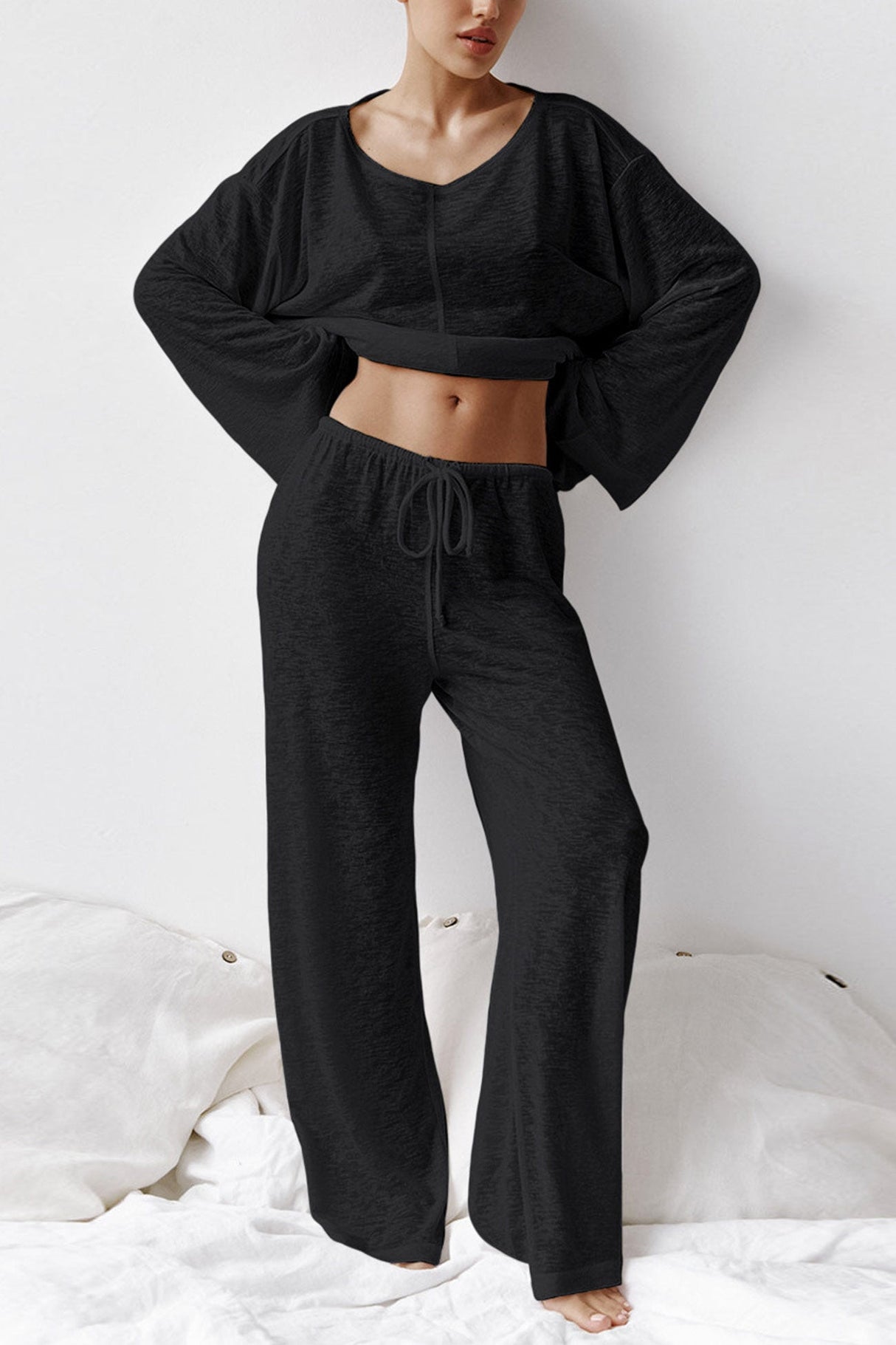 Arolora crew-neck-long-flare-sleeve-loungewear