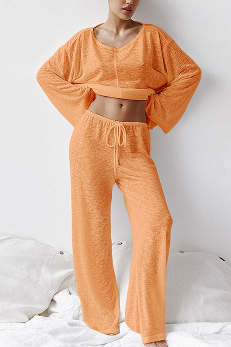 Arolora crew-neck-long-flare-sleeve-loungewear