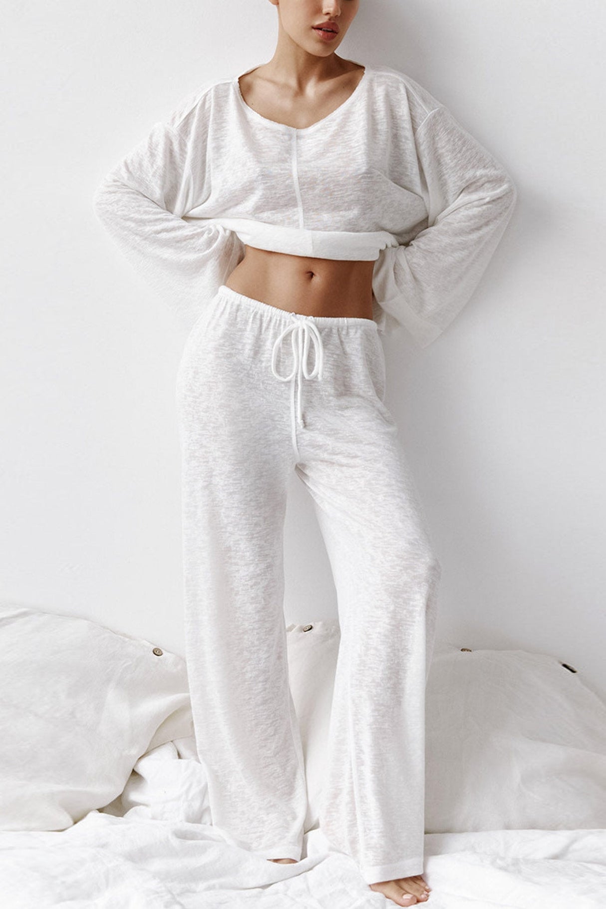 Arolora crew-neck-long-flare-sleeve-loungewear