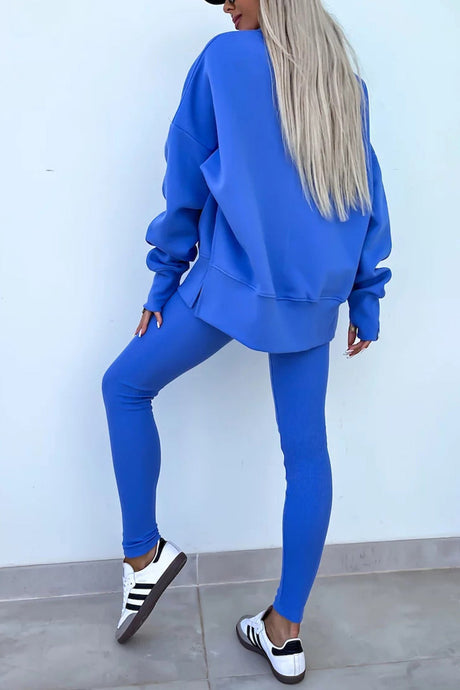 Arolora Crew Neck Slit Sweatshirt Legging Suits