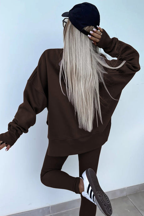 Arolora Crew Neck Slit Sweatshirt Legging Suits