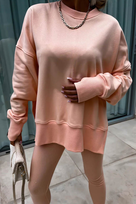 Arolora Crew Neck Slit Sweatshirt Legging Suits