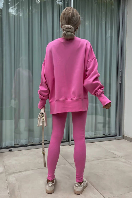 Arolora Crew Neck Slit Sweatshirt Legging Suits