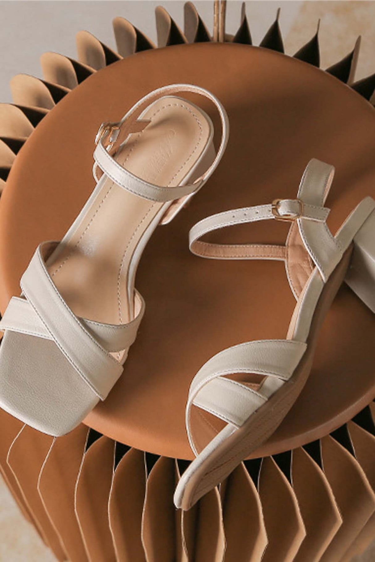 Cross Block Heeled Ankle Strap Sandals