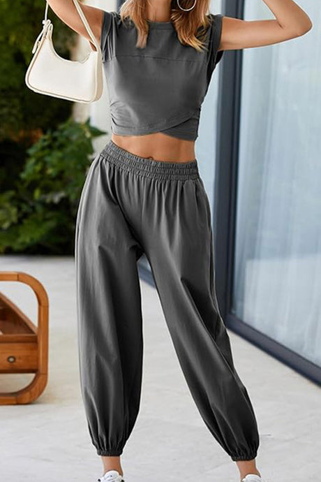 Arolora Crossover Crop Top Two-piece Outfit