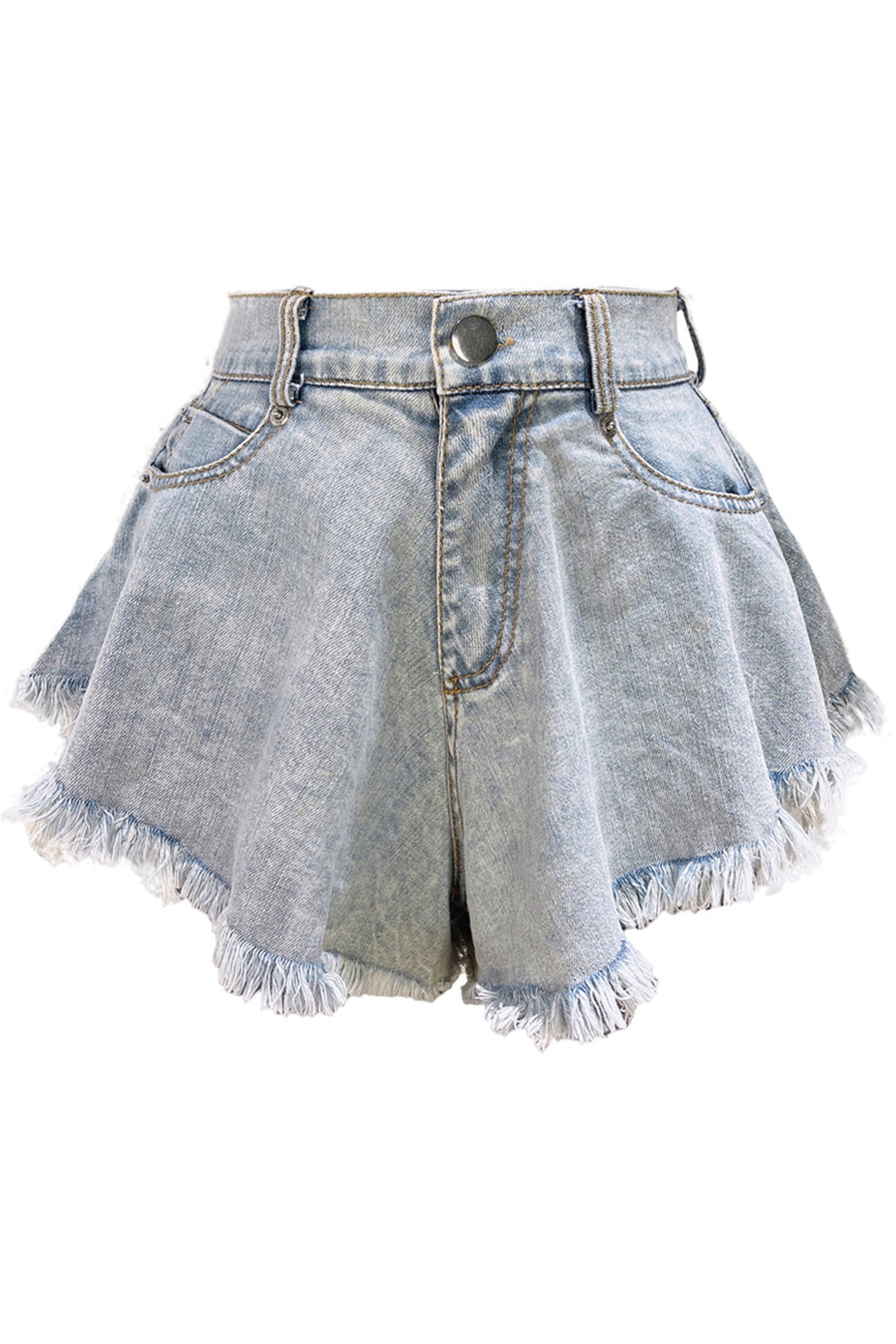 Distressed Fringe A-line Denim Shorts