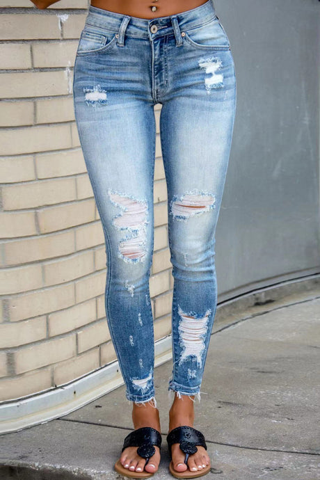 Arolora Distressed Mid-rise Bodycon Jeans