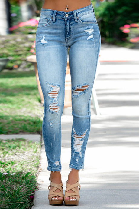 Arolora Distressed Mid-rise Bodycon Jeans