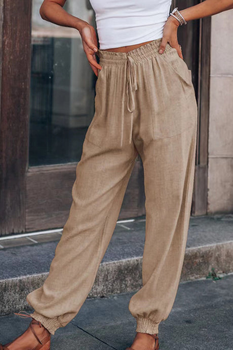 Arolora Drawstring Solid Color Loose Long Pants