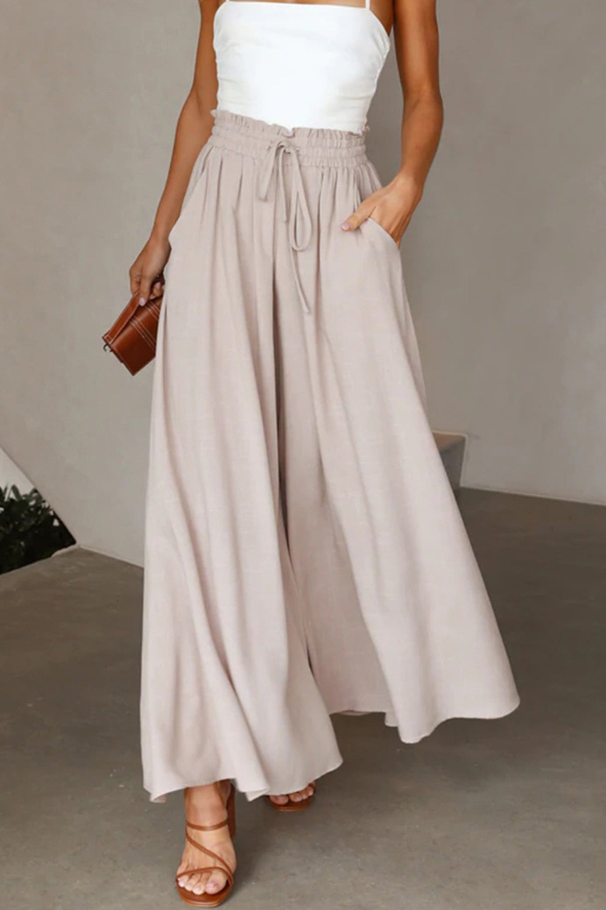 Elastic waist Wide Leg Long Pants