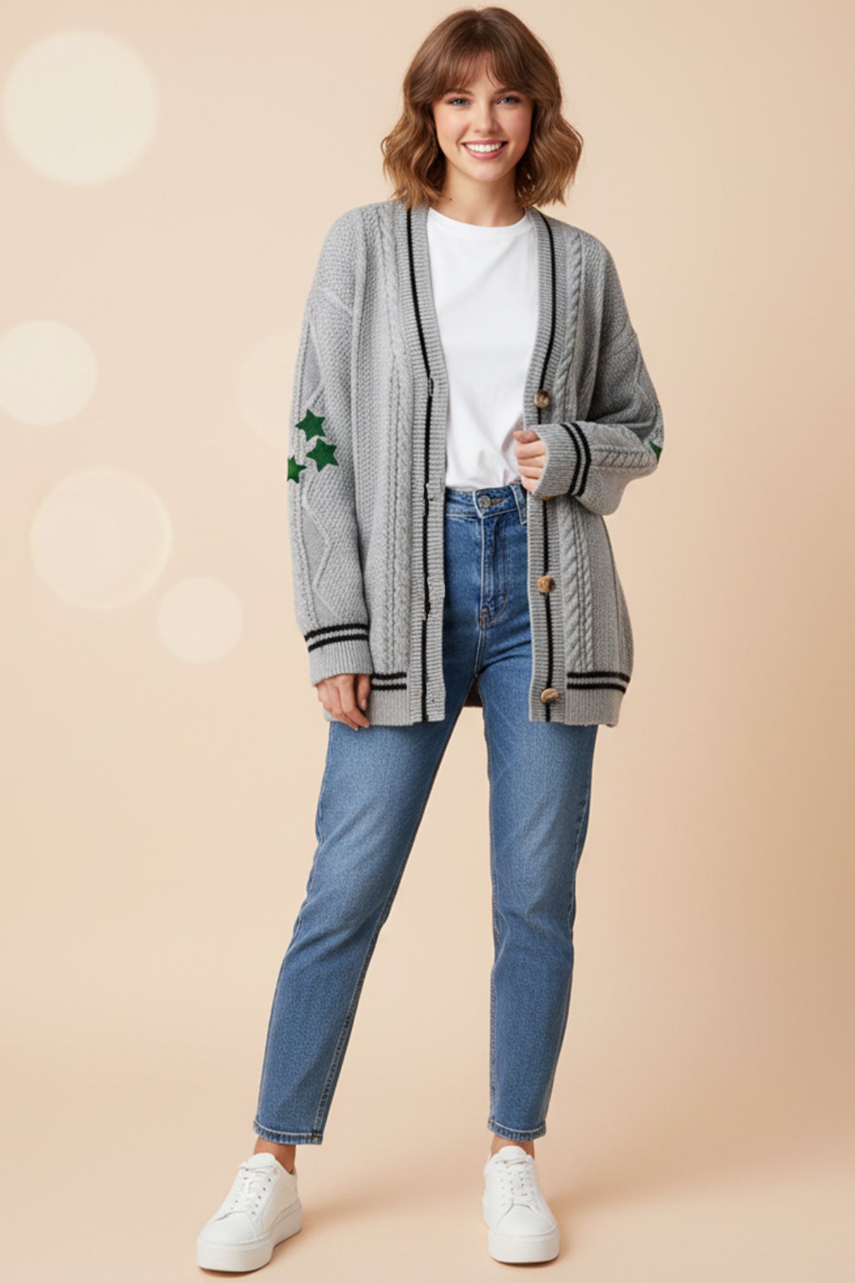 Five-pointed Star Embroidery Knit Cardigan