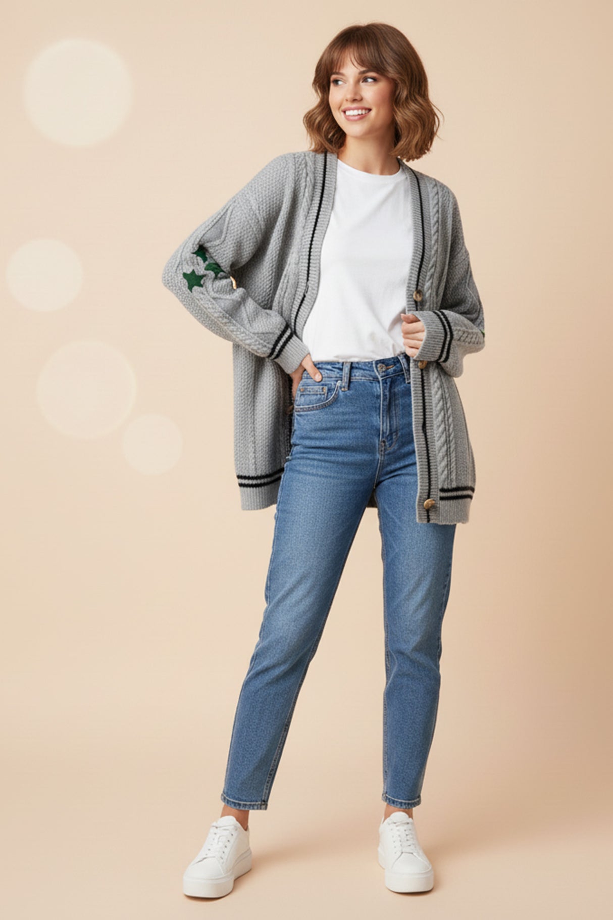 Five-pointed Star Embroidery Knit Cardigan