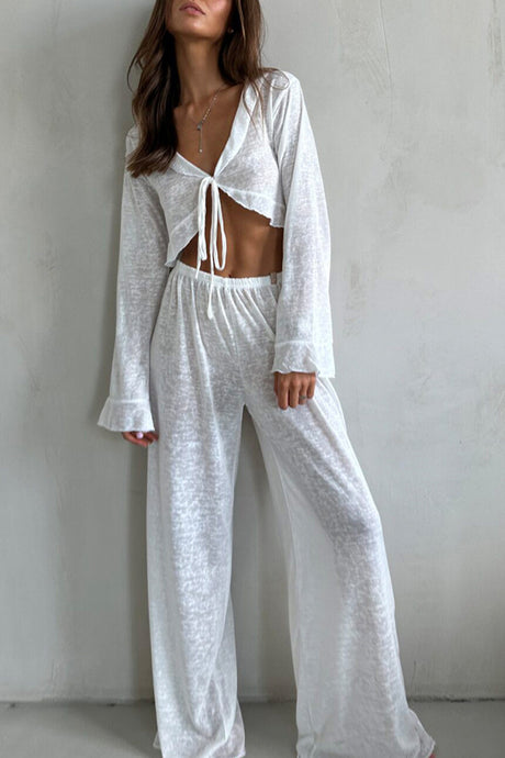Arolora Flare Sleeve Crop Top Long Pants Set