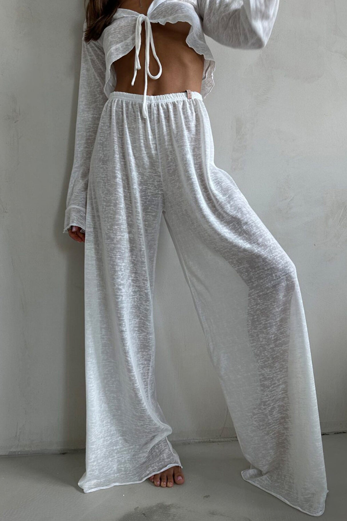 Arolora Flare Sleeve Crop Top Long Pants Set