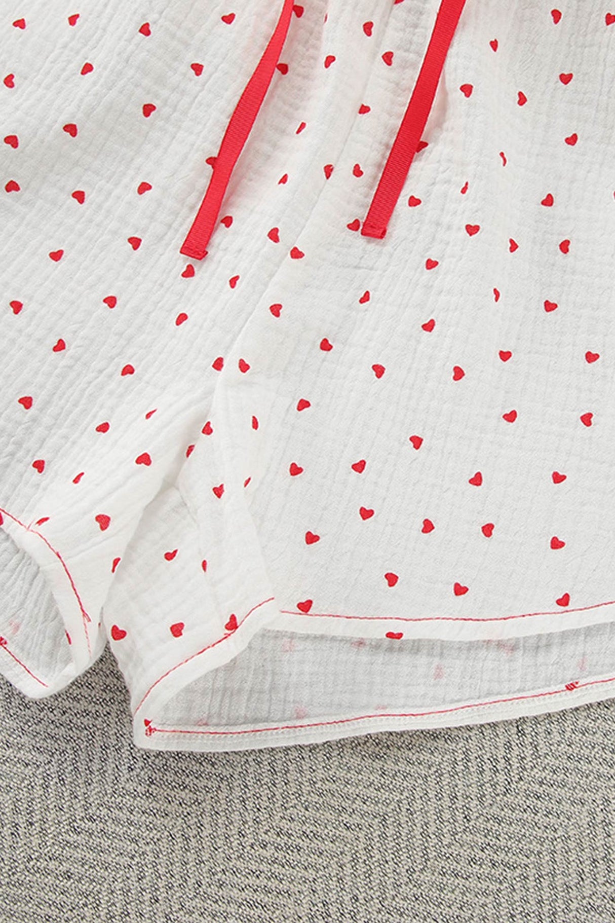 Arolora Flare Sleeve Heart Print Bow Tie Cotton Three-piece Set