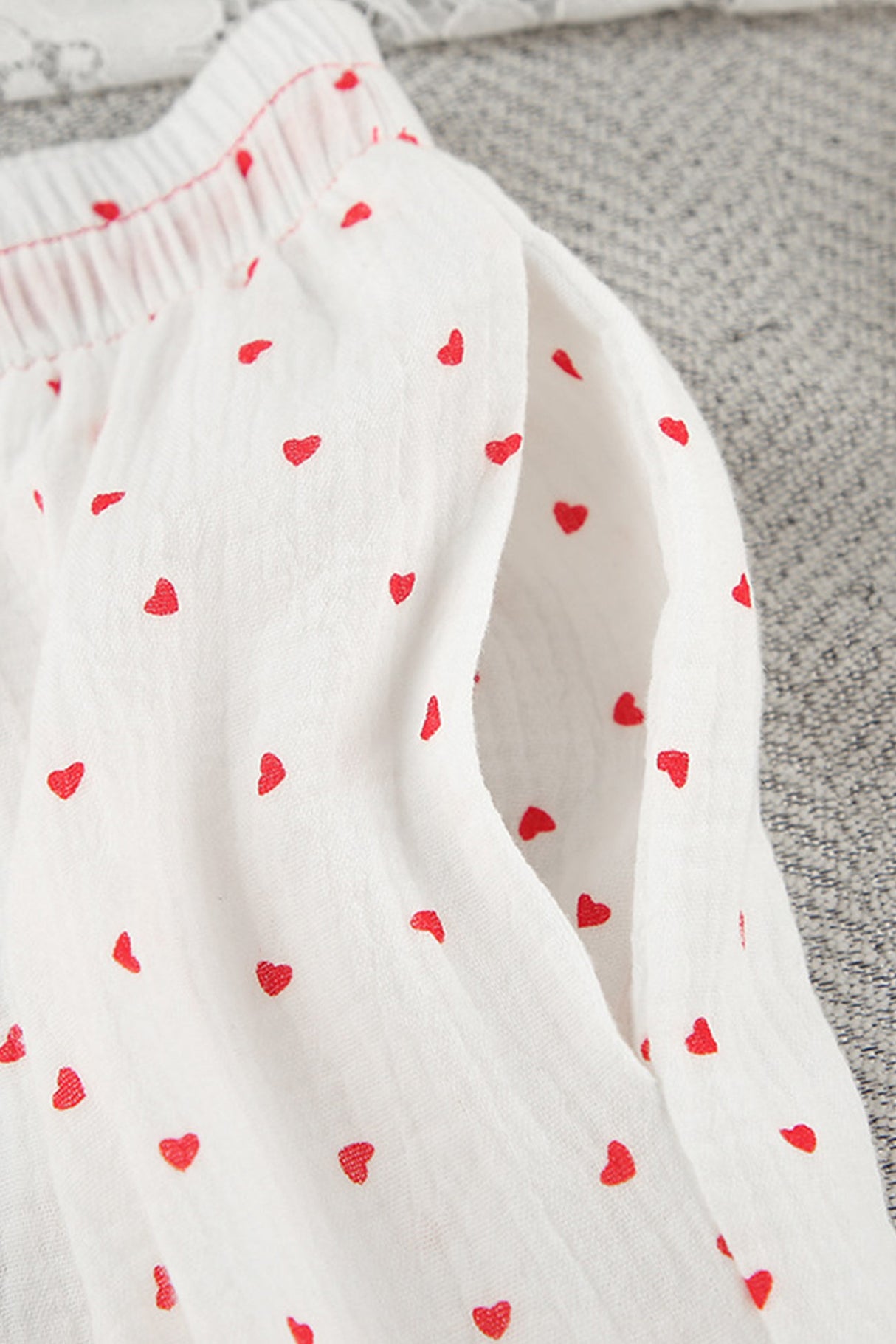 Arolora Flare Sleeve Heart Print Bow Tie Cotton Three-piece Set