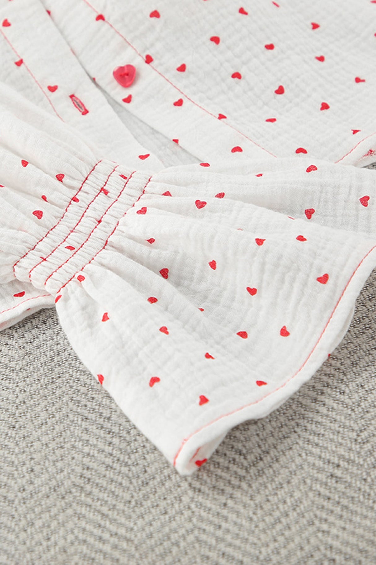 Arolora Flare Sleeve Heart Print Bow Tie Cotton Three-piece Set