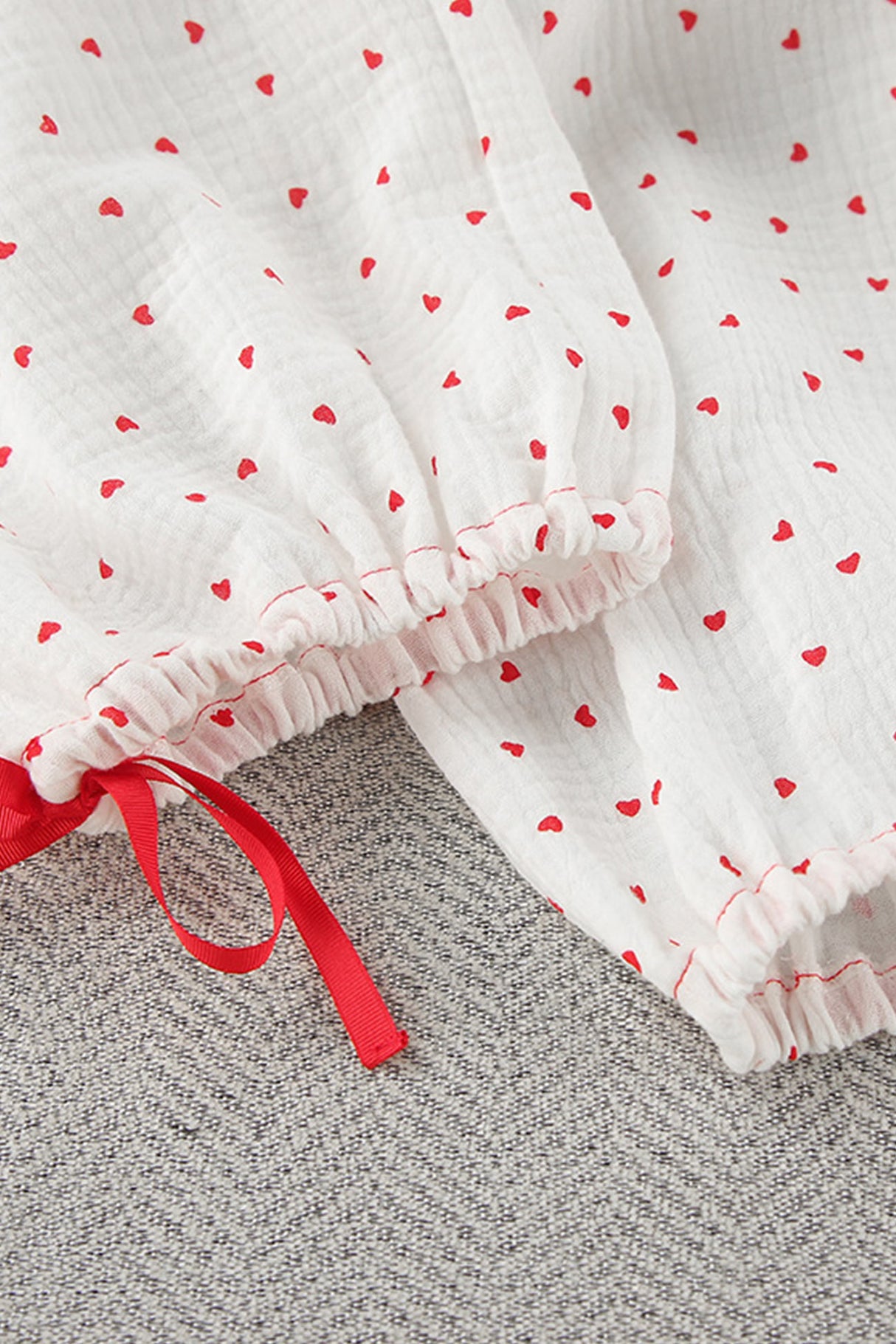 Arolora Flare Sleeve Heart Print Bow Tie Cotton Three-piece Set