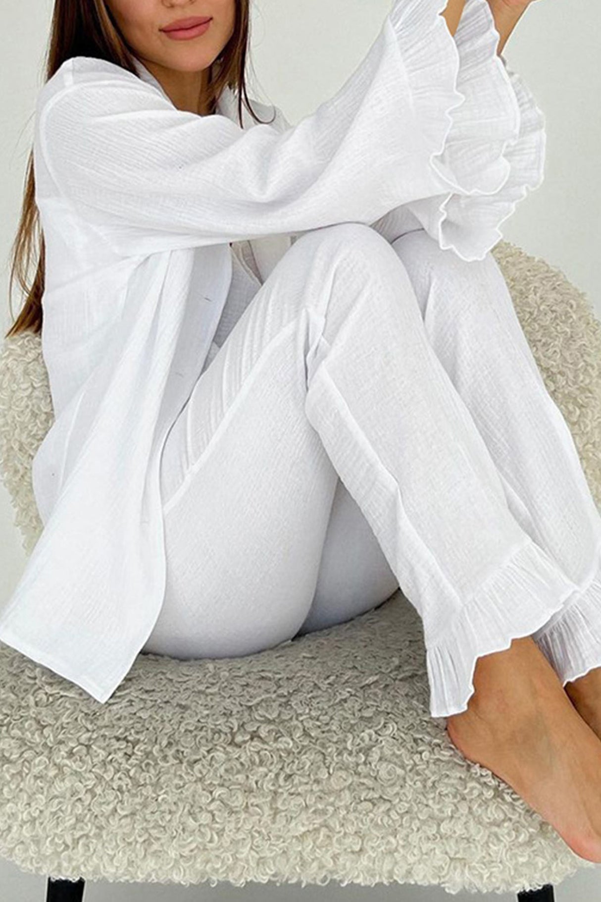 Flare Sleeve Shirt Vest Cotton Three-piece Pants Suits