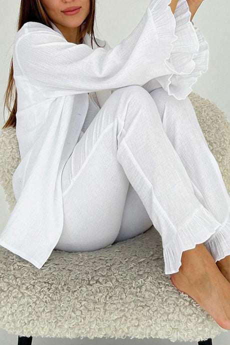 Flare Sleeve Shirt Vest Cotton Three-piece Pants Suits