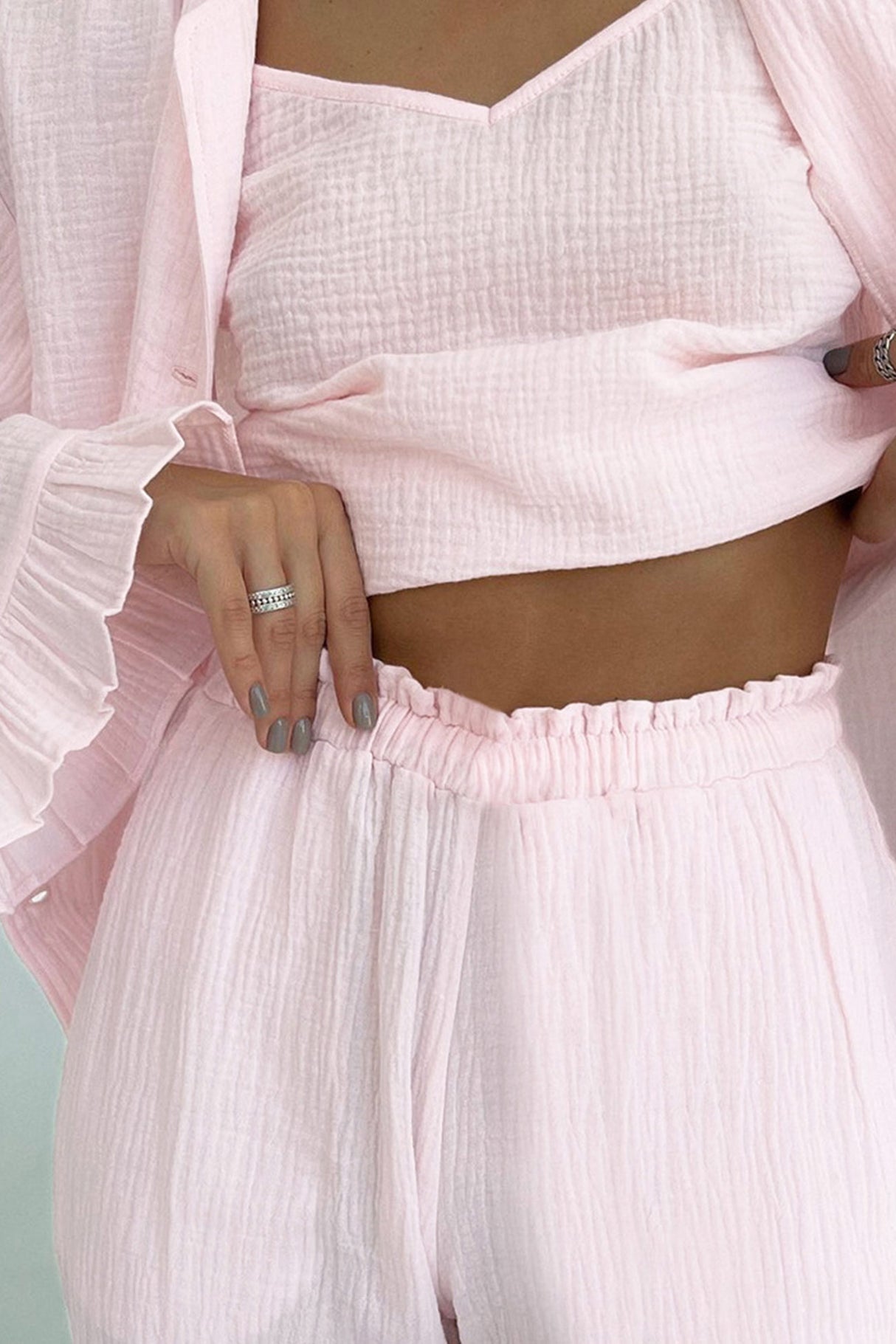 Flare Sleeve Shirt Vest Cotton Three-piece Pants Suits