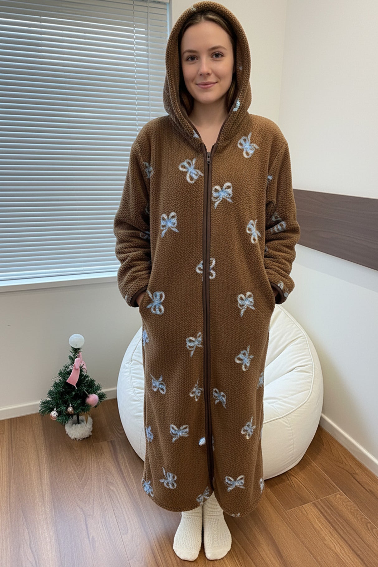 Fleece Zip-up Printed Hoodie Lounge Nightgowns