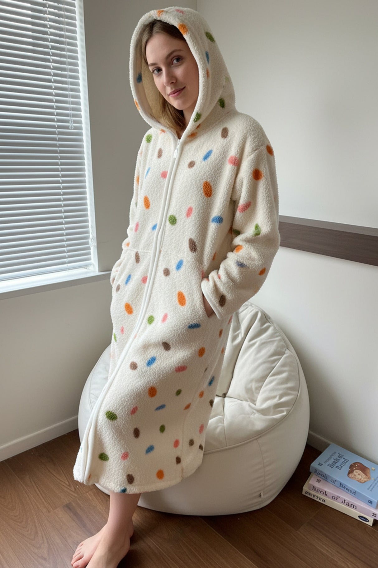 Fleece Zip-up Printed Hoodie Lounge Nightgowns